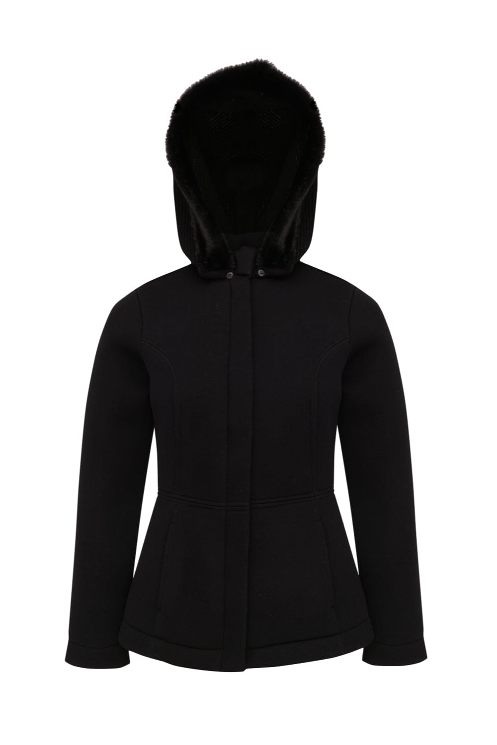Viviane Furrier - Casaco Tricot Dublado com Capuz Removível Preto