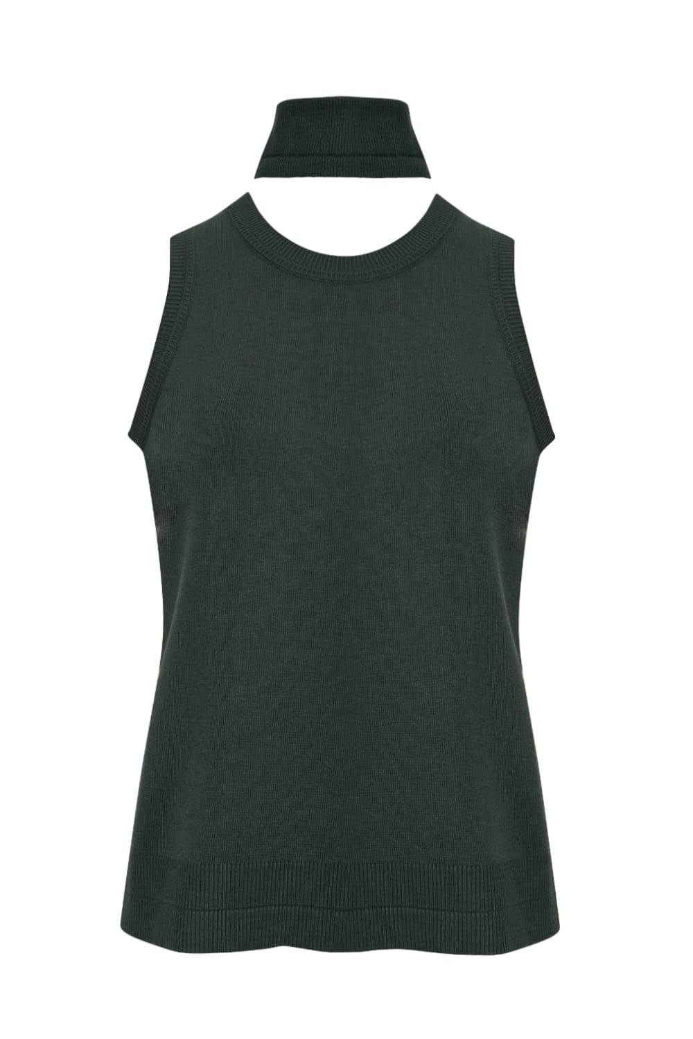 Coven - Blusa sem Manga Tricot Acabamento Canelado Verde Folha