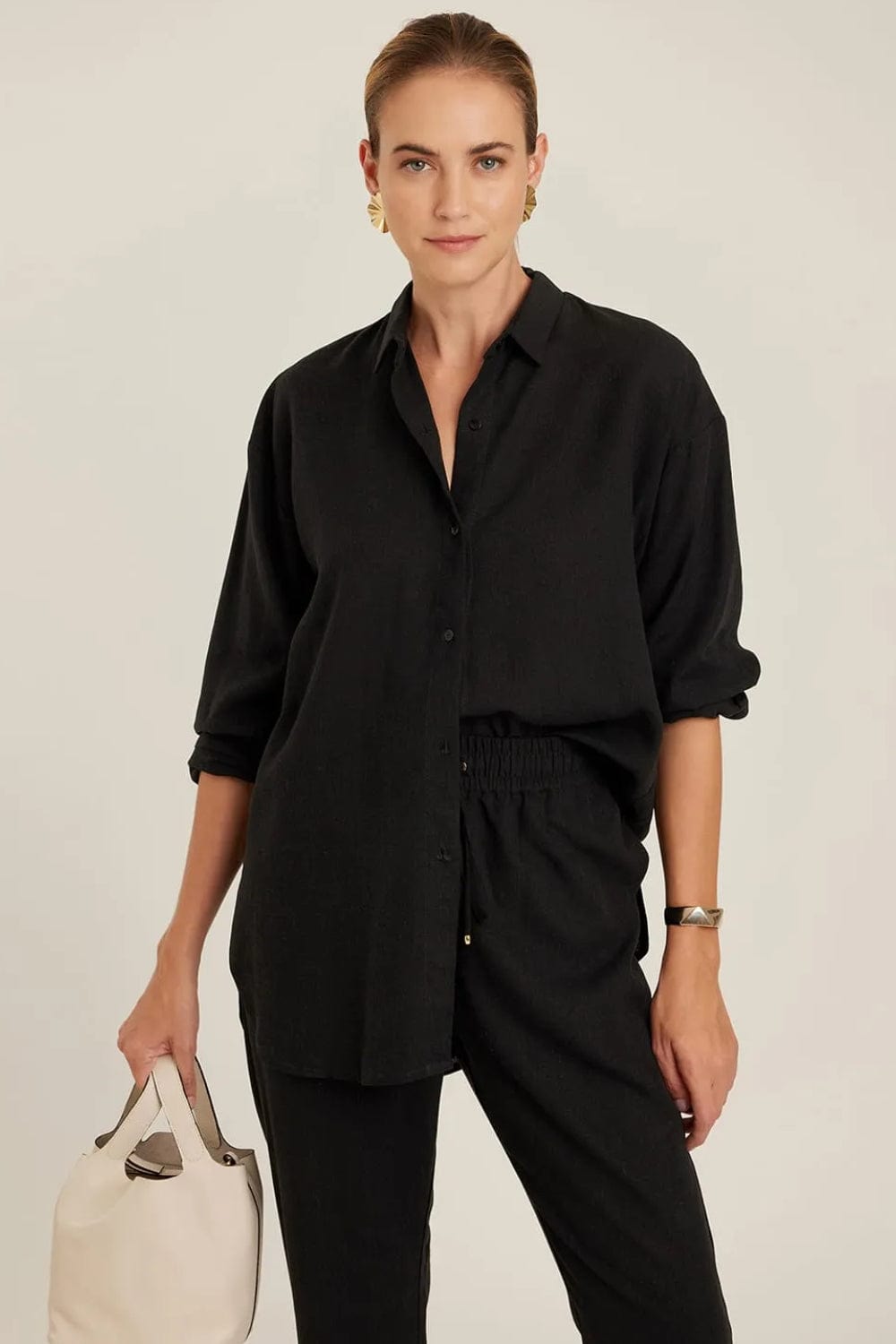 Lenny Niemeyer - Camisa Manga Longa Viscolinho Confort Preto