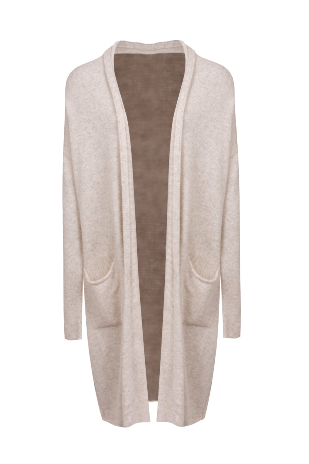 Viviane Furrier - Cardigan Longo com Bolsos Aplicados em Tricot Bege