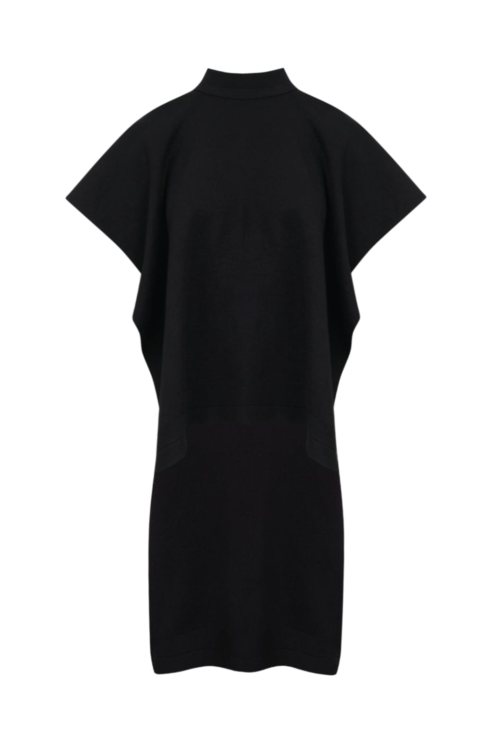 Coven - Vestido Midi Longuete em Tricot Acabamento Canelado com Sobreposição Preto