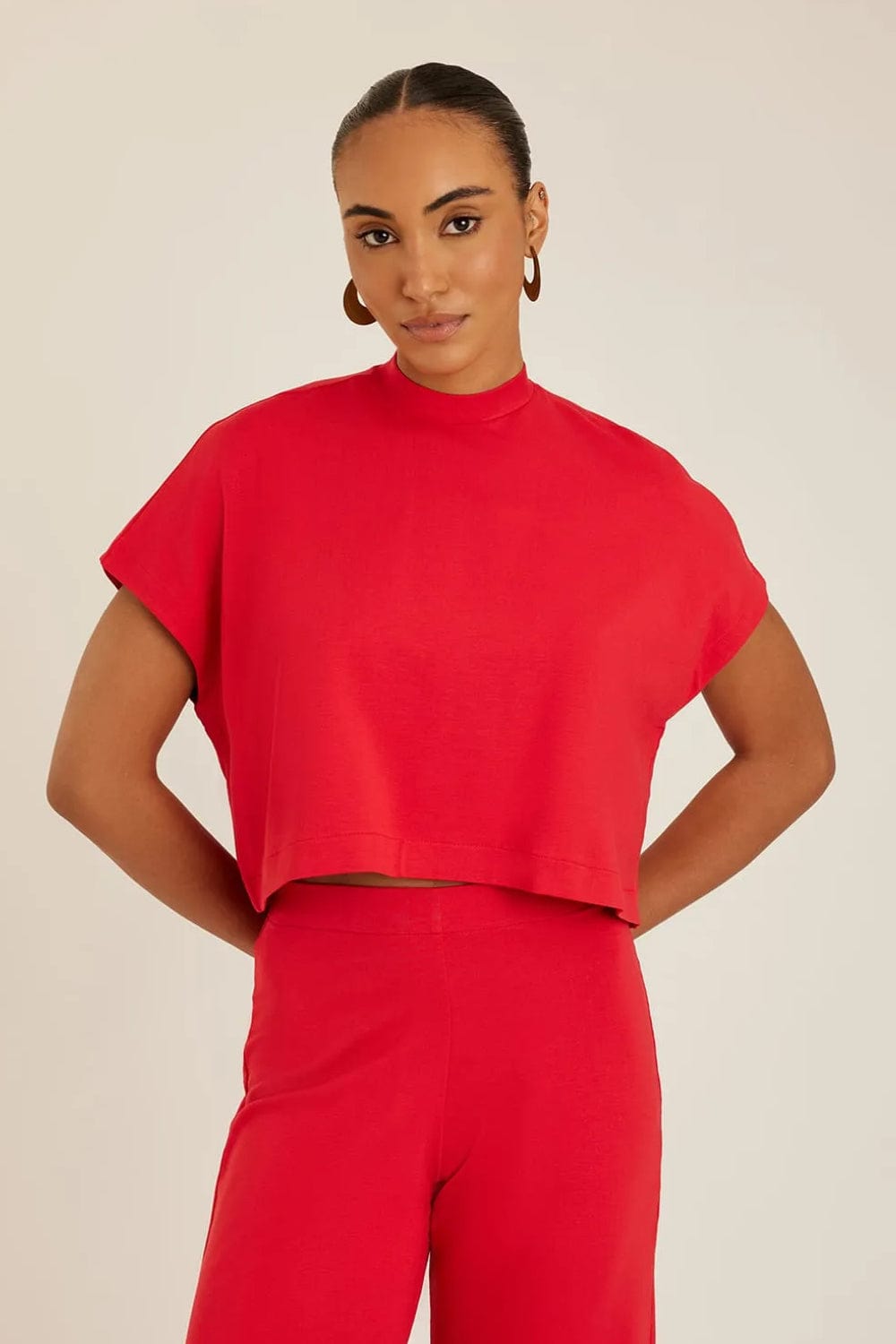 Lenny Niemeyer - Blusa Manga Curta Gola Alta Moletinho Papoula Vermelho