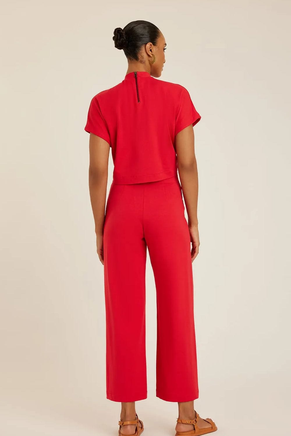 Lenny Niemeyer - Blusa Manga Curta Gola Alta Moletinho Papoula Vermelho