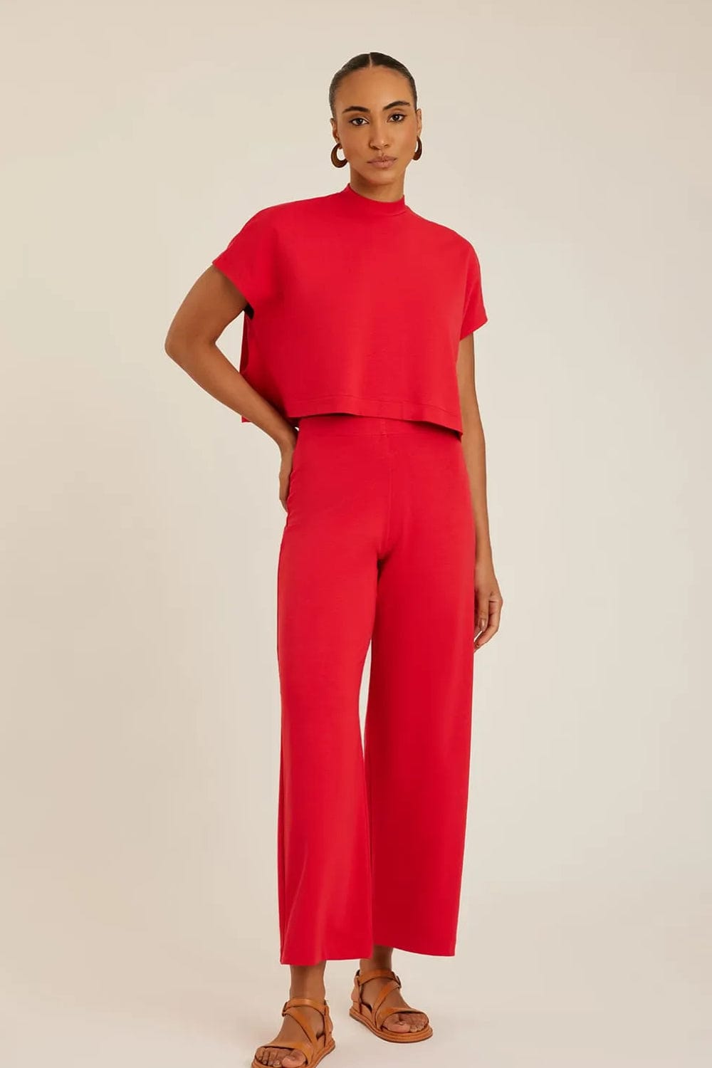 Lenny Niemeyer - Blusa Manga Curta Gola Alta Moletinho Papoula Vermelho