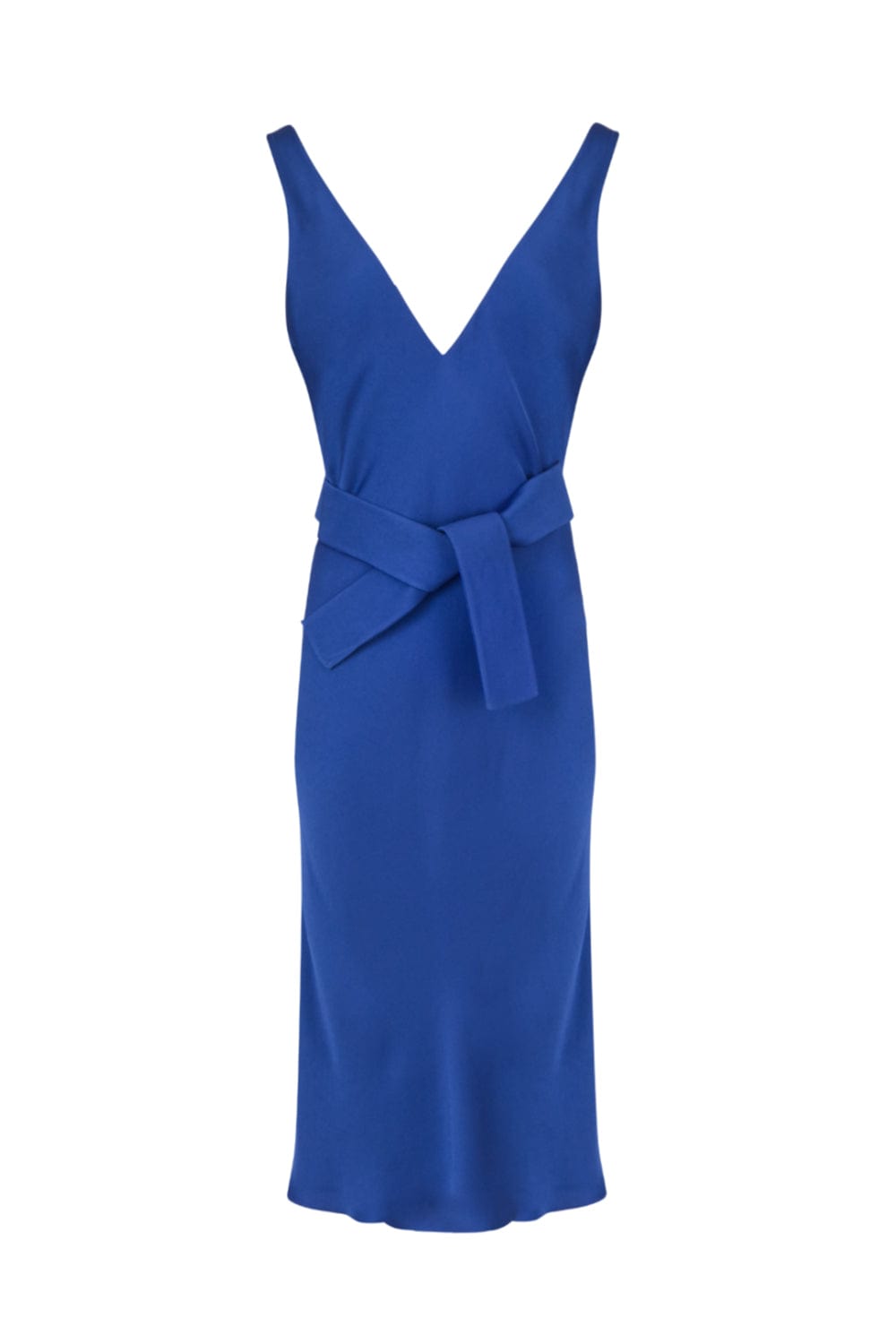 Glória Coelho - Vestido Midi Crepe Patou Decote V Frente e Costas Azul Royal