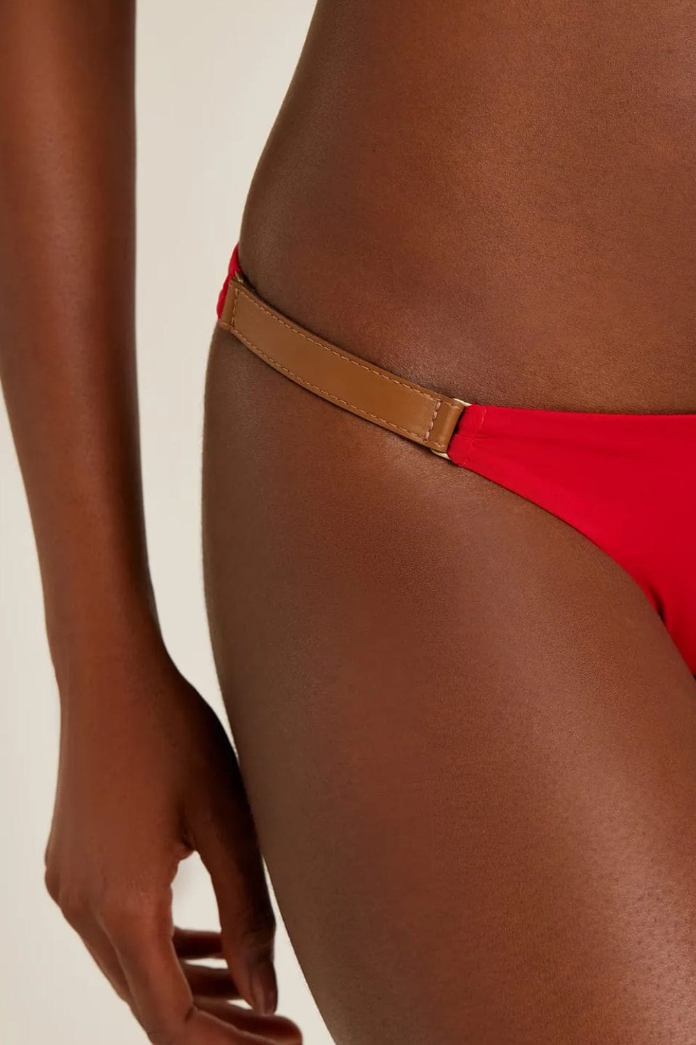 Lenny Niemeyer - Calça Lateral Detalhe Couro Bio Papoula Vermelho