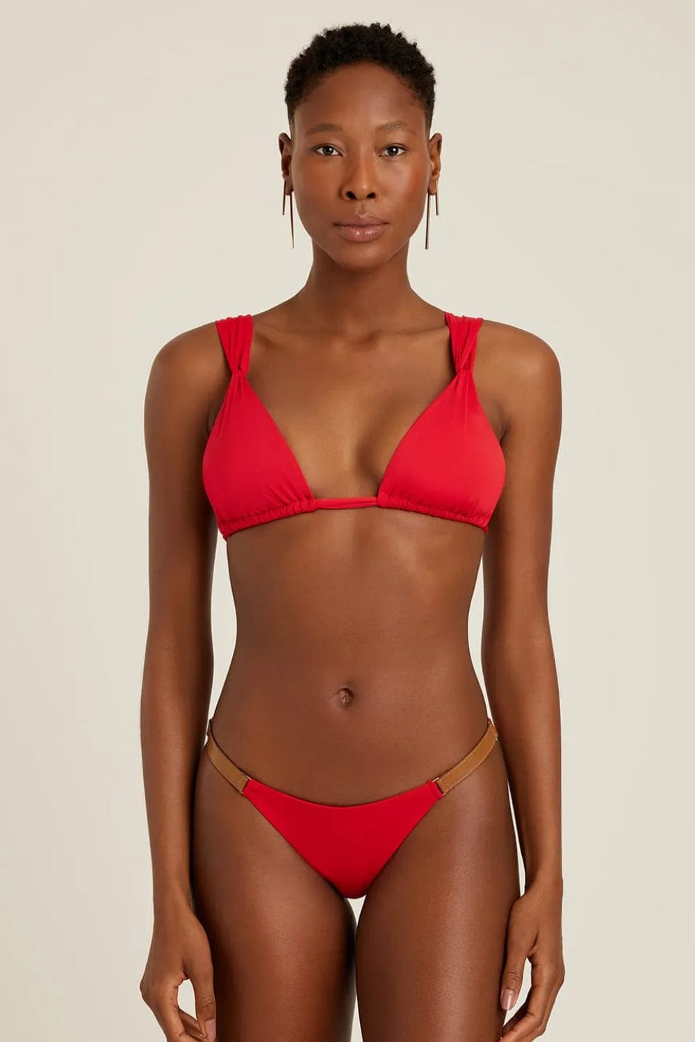 Lenny Niemeyer - Calça Lateral Detalhe Couro Bio Papoula Vermelho