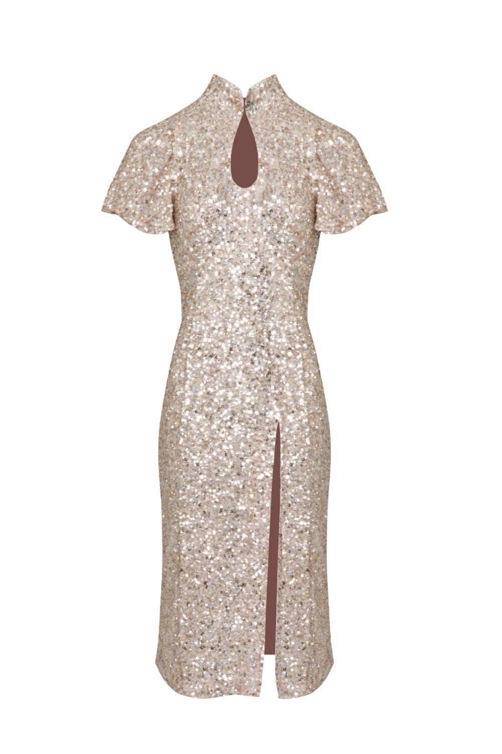 Ilta - Vestido Midi com Manga Fenda Paetês Venus Rosé