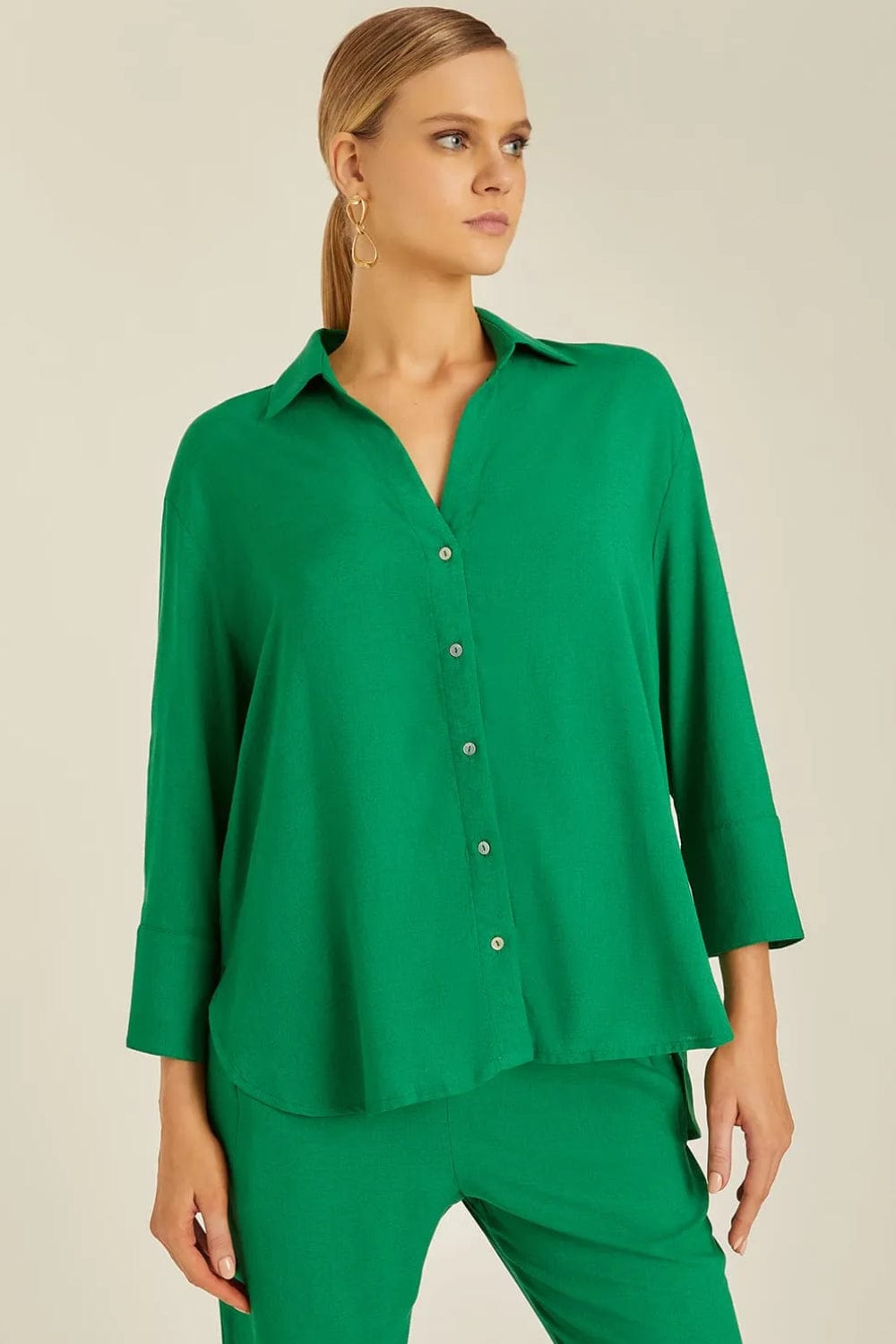 Lenny Niemeyer - Camisa Viscolinho Manga Longa Verde
