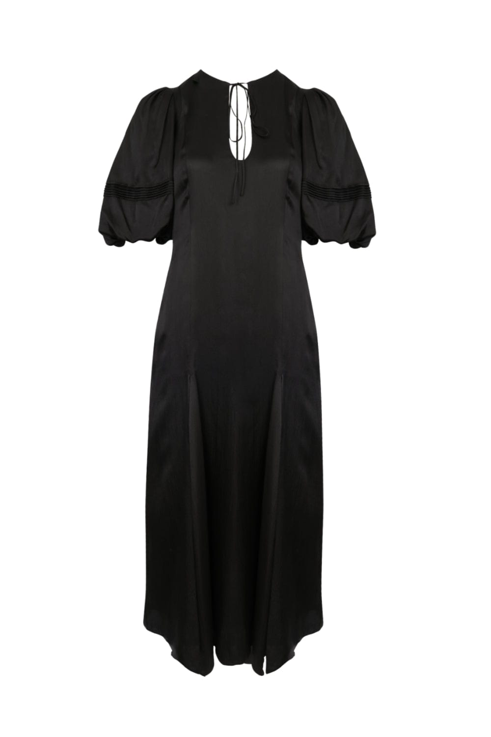 Ilta - Vestido Midi Seda com Manga Bufante Fenda Erin Preto