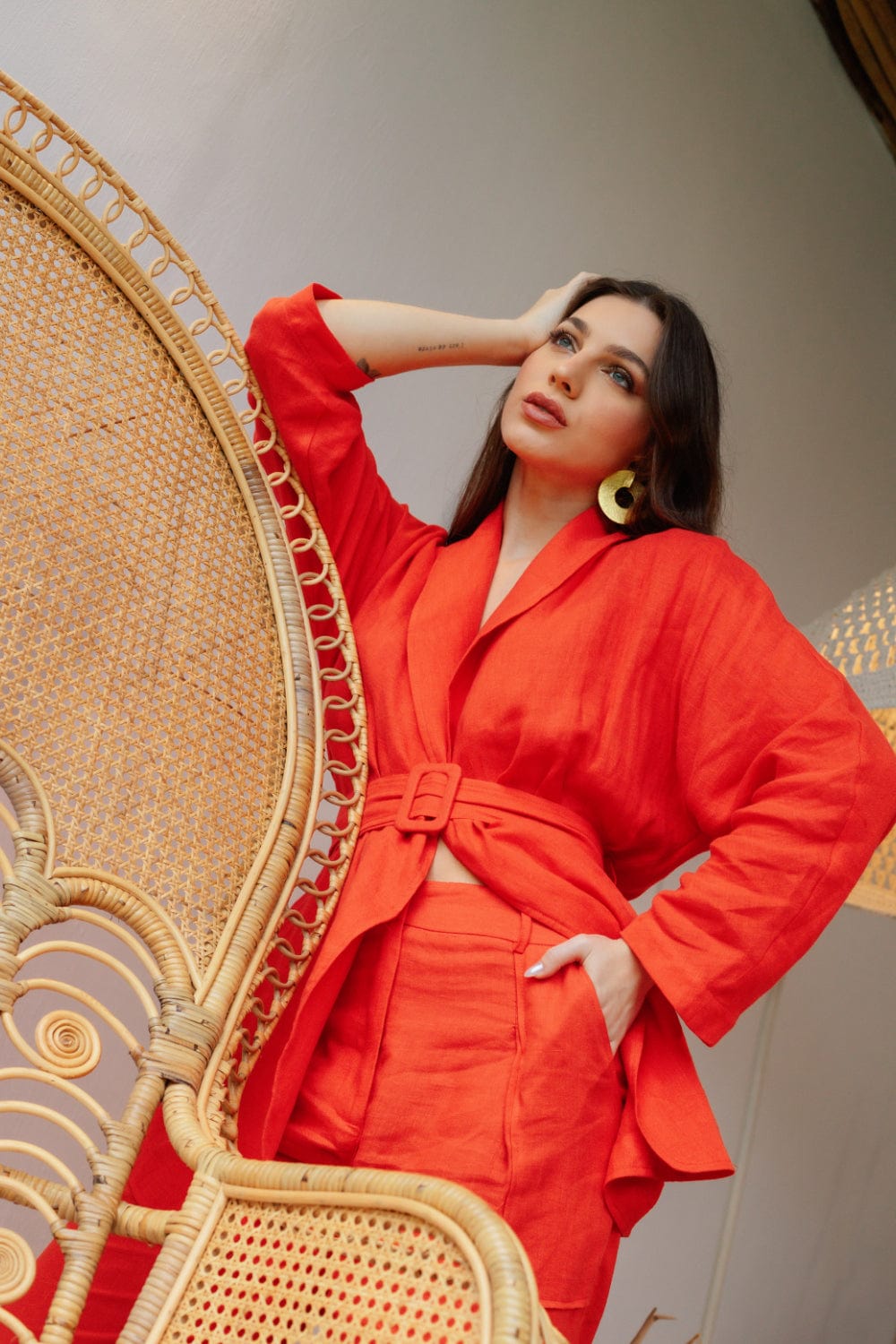 Access - Blazer Linho com Cinto Coral