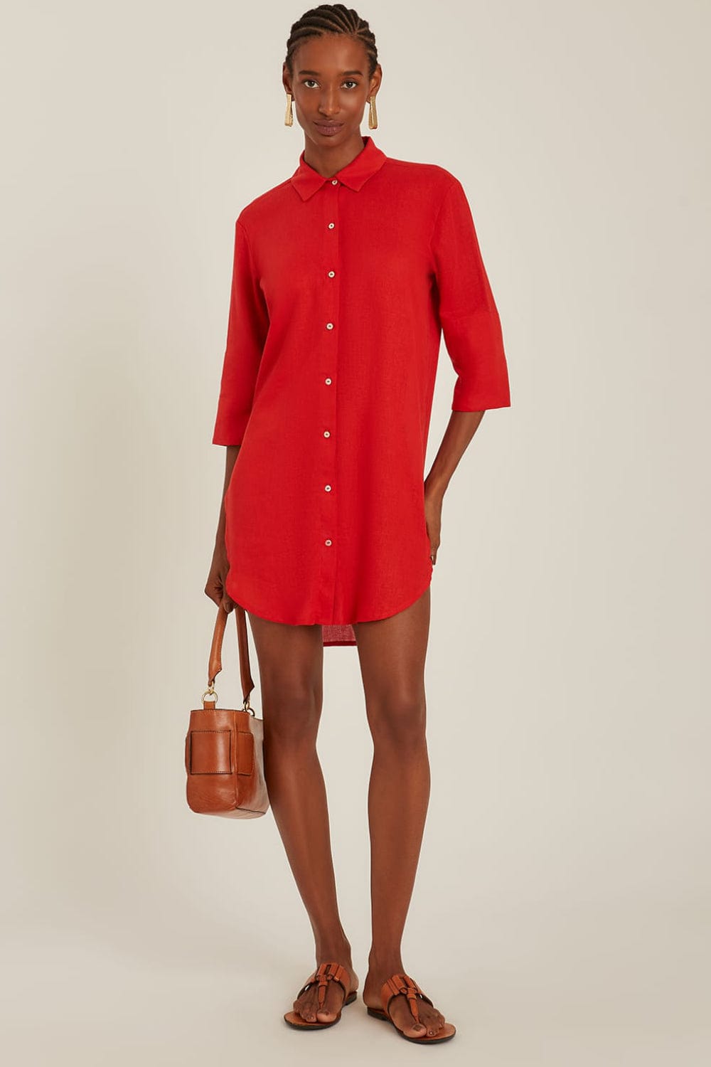 Lenny Niemeyer - Vestido Curto Chemisier Barra Vermelho