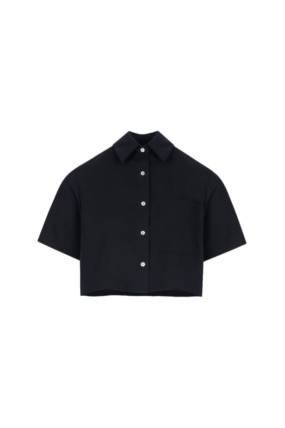 Viviane Furrier - Camisa Cropped Manga Curta Azul Marinho