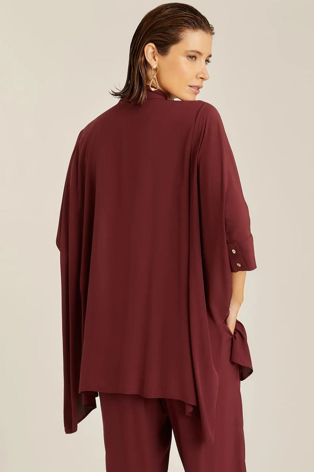 Lenny Niemeyer - Camisa Manga 3/4 Pontas Viscose Vinho