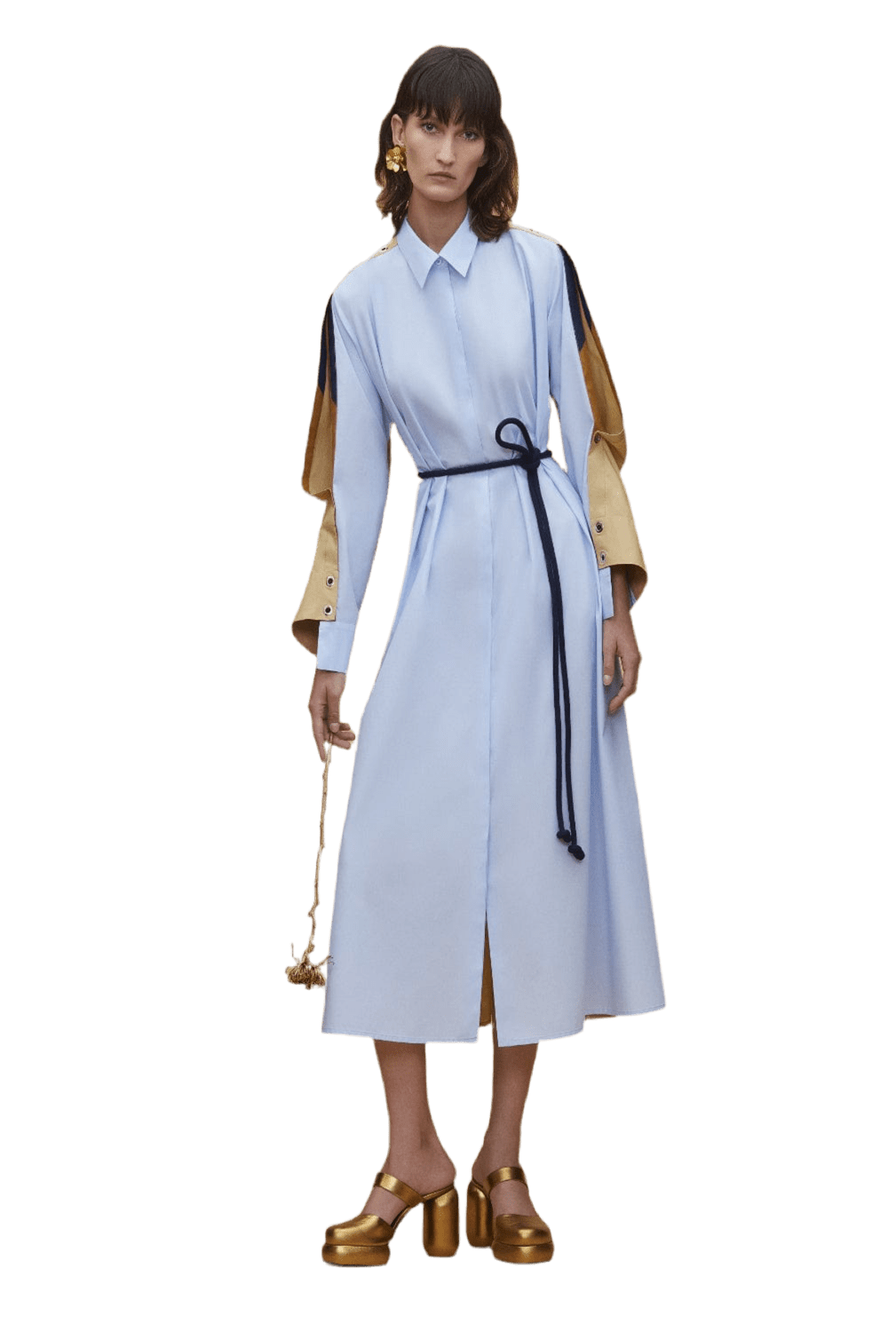 Coven - Vestido Midi Chemisier Midi Manga Longa Geométrico