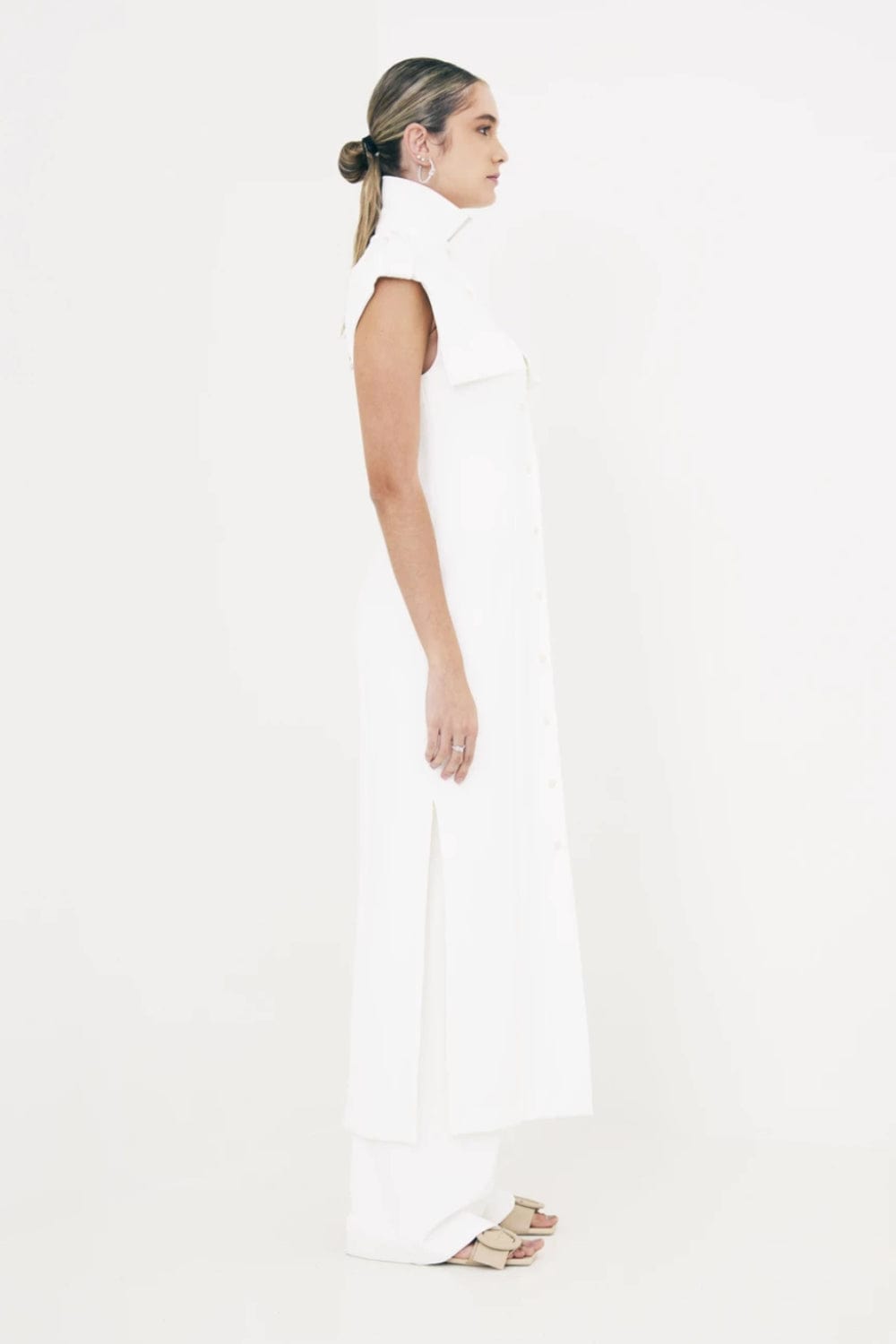 Glória Coelho - Vestido Chemisier Longo Malha sem Manga Off White