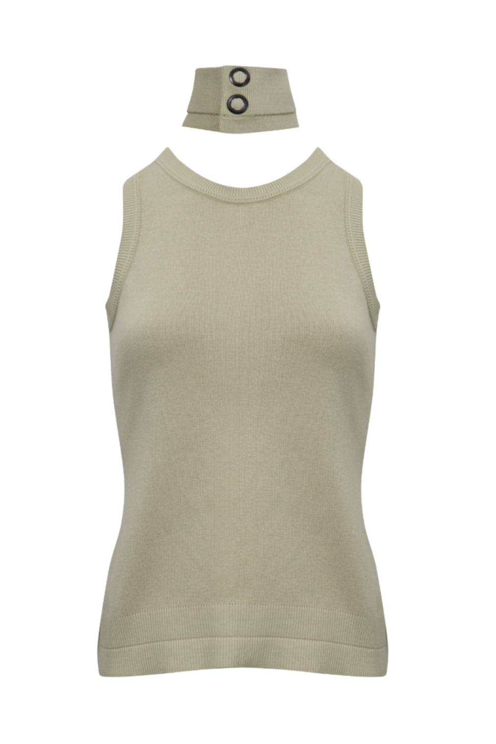 Coven - Blusa sem Manga Tricot Acabamento Canelado Sálvia Verde Claro