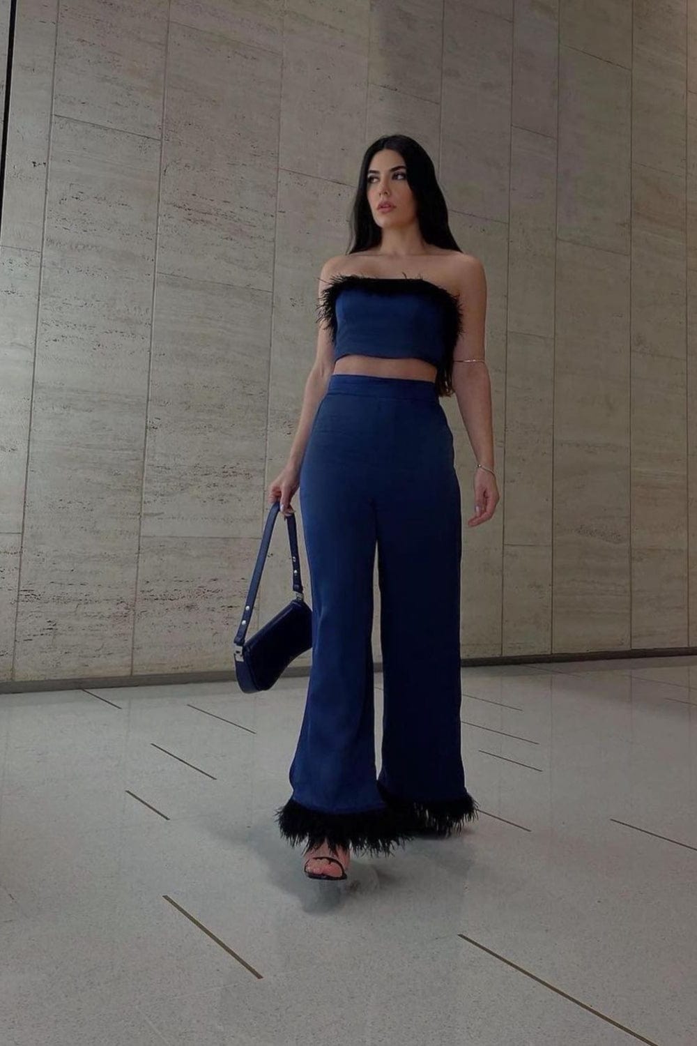 L'Cecci - Top com Pluma Azul Marinho