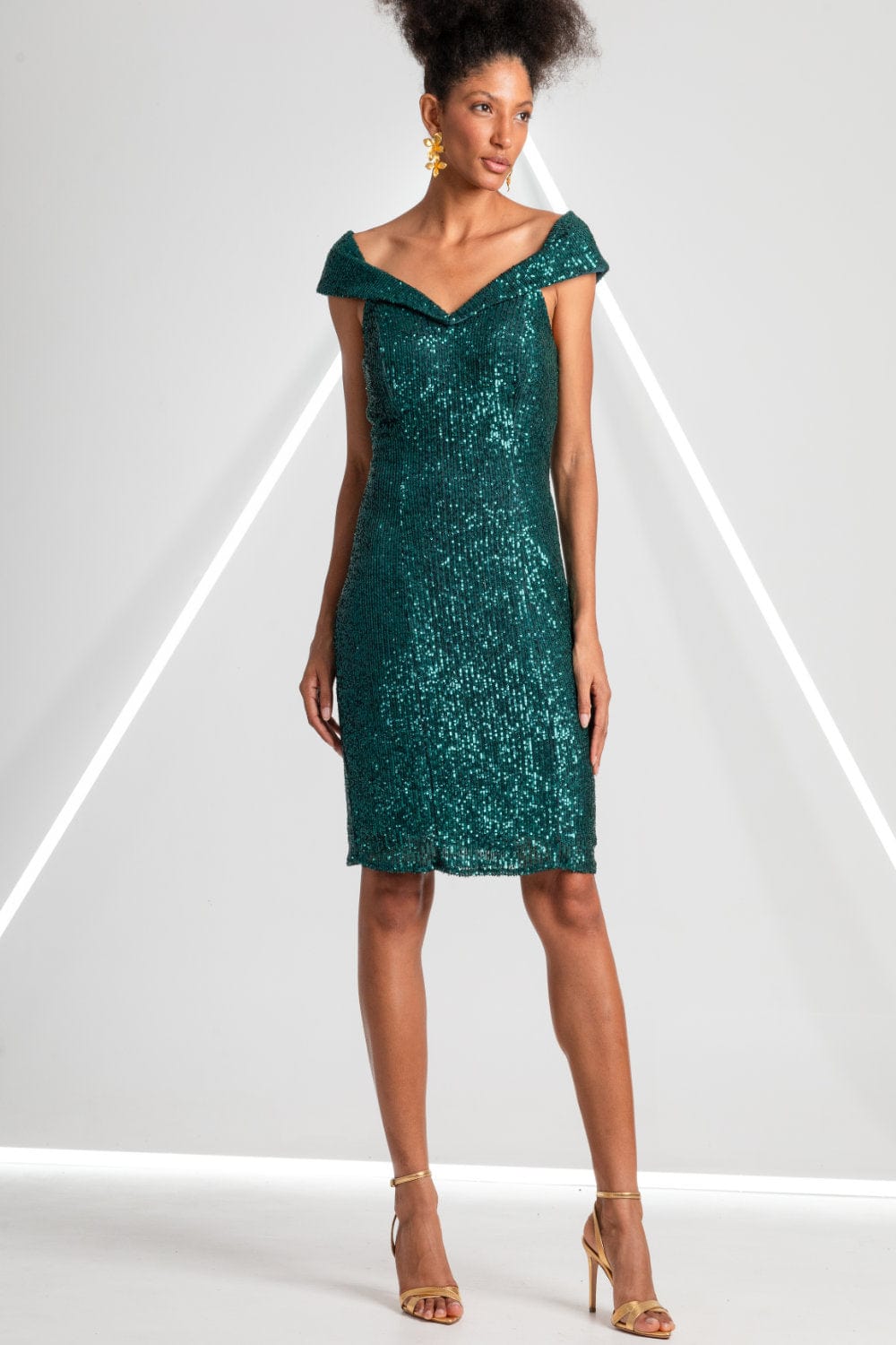 Ocasion - Vestido Curto de Paetês Verde