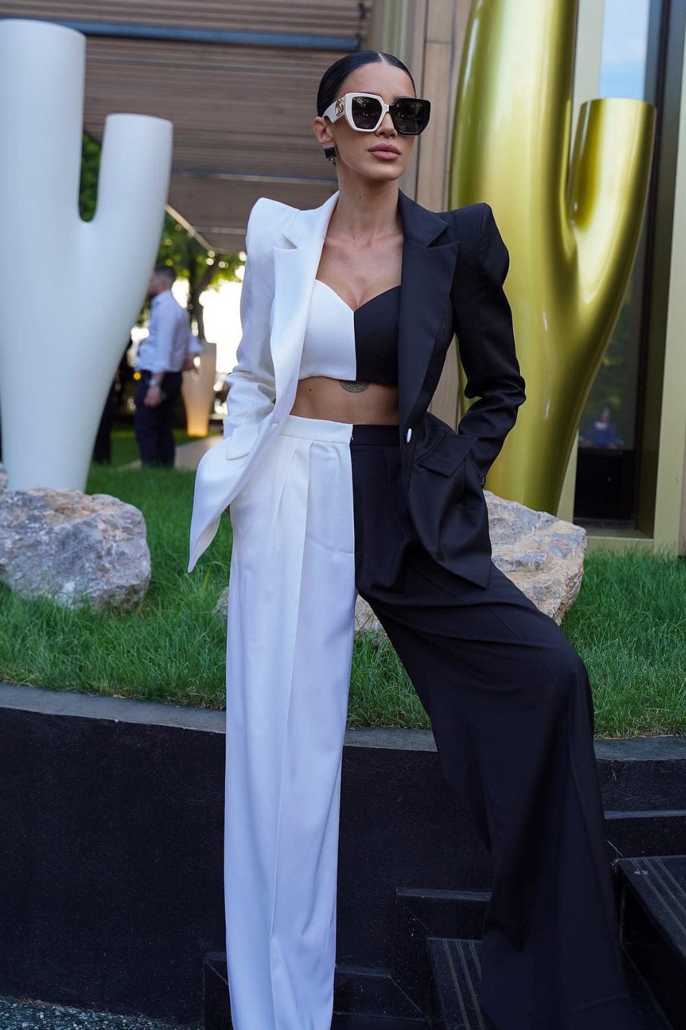 M Marquise - Calça Pantalona Ade Preto/Branco