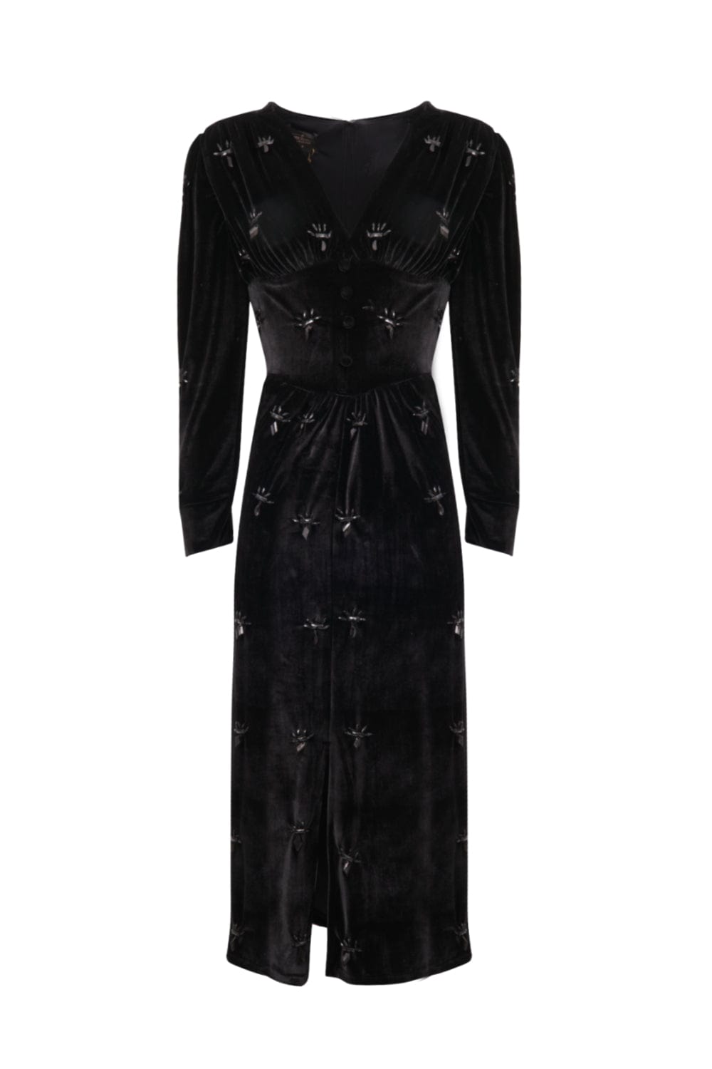 Denise Valadares - Vestido Midi Manga Longa de Veludo Preto