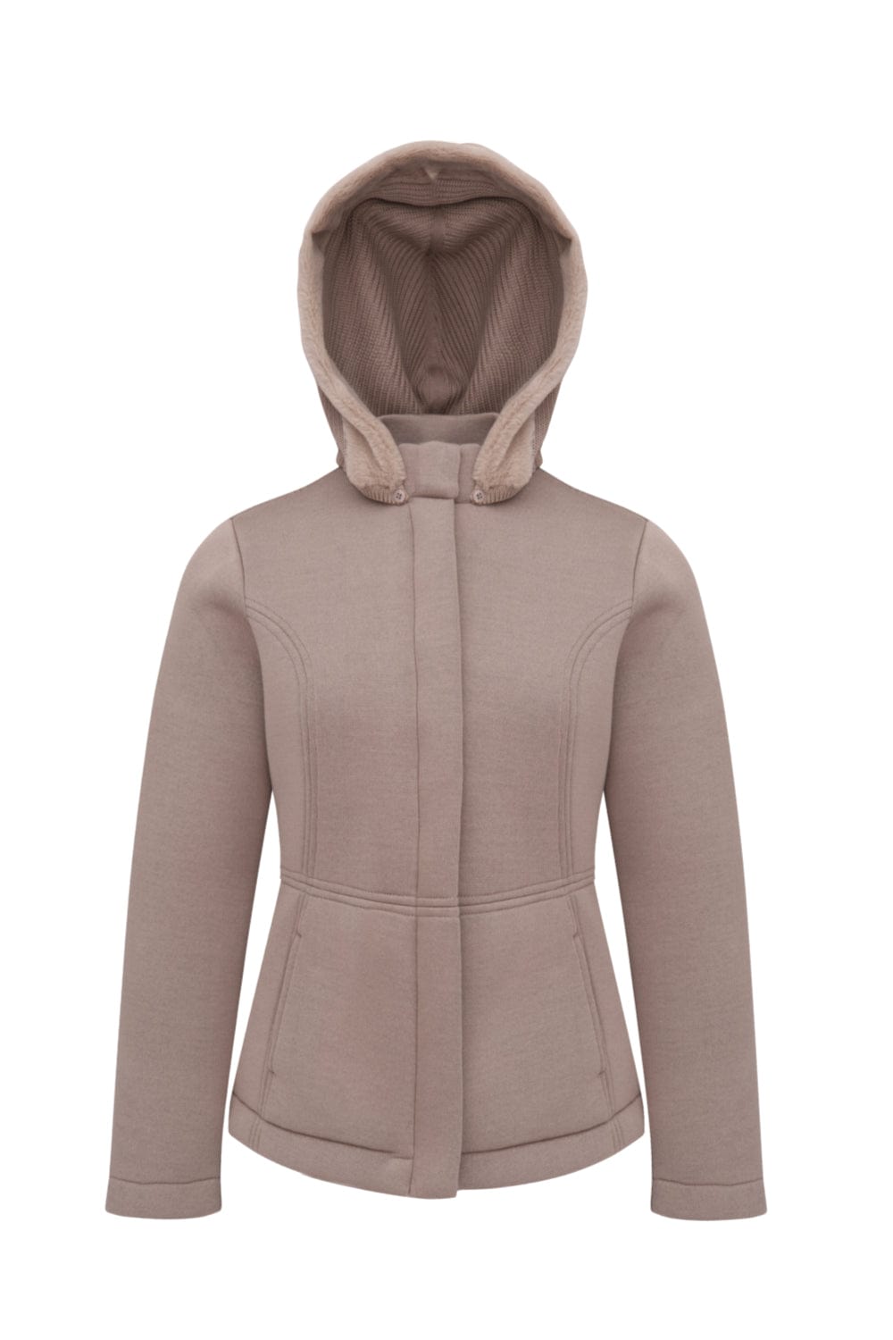 Viviane Furrier - Casaco Tricot Dublado com Capuz Removível Cinza Fendi