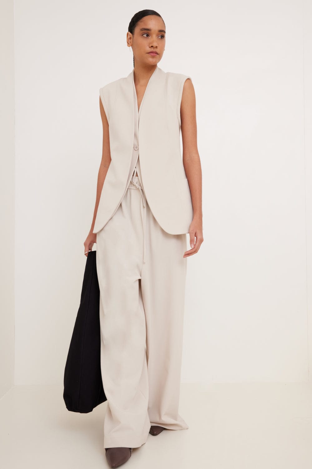 Glória Coelho - Calça Pantalona com Elástico K1059 Bege