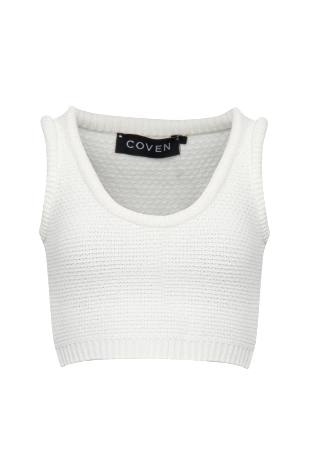 Coven - Blusa Cropped Tricot Textura Ponto Grosso Branco