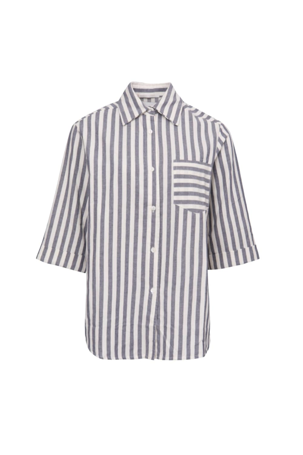 Viviane Furrier - Camisa Manga 3/4 Alongada Listras Indigo