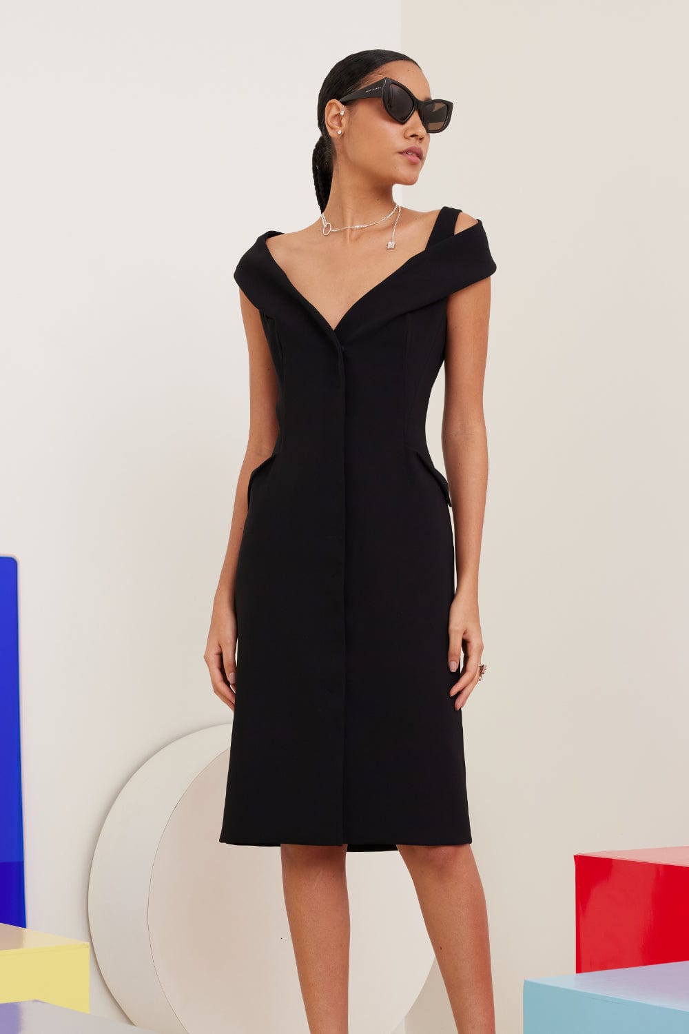 Glória Coelho - Vestido Midi Blazer Assimétrico VC227 Preto