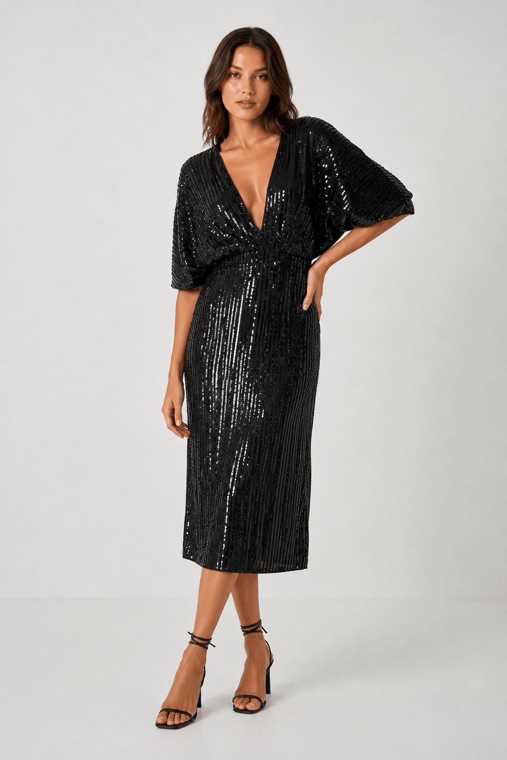 L'Cecci - Vestido Midi Paetês Preto