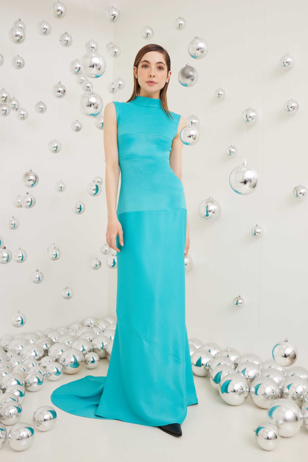 Glória Coelho - Vestido Longo no Viés com Gola VF15229 Azul Tiffany