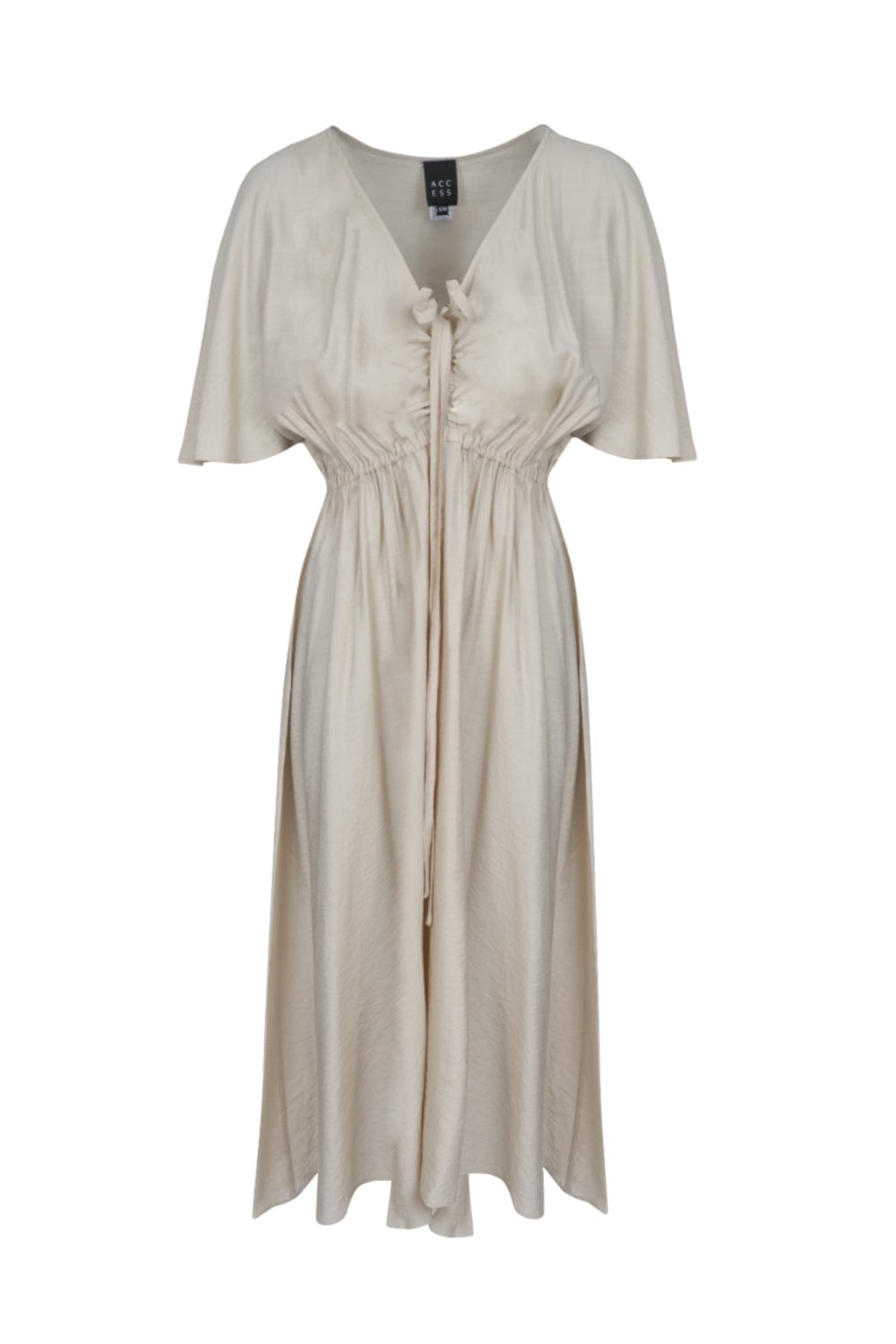 Access - Vestido Midi Franzido Frontal Bege