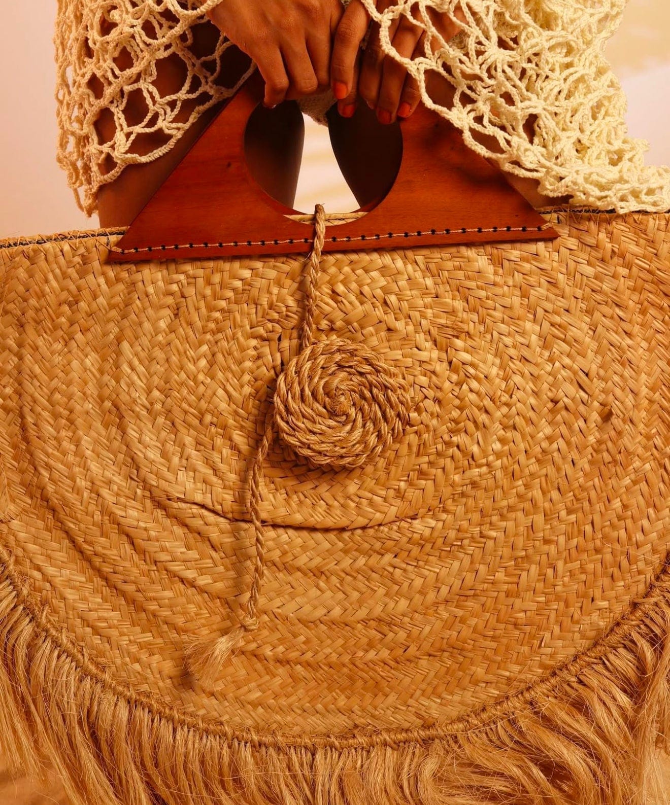 Bolsa Sol Palha Grande com Franjas