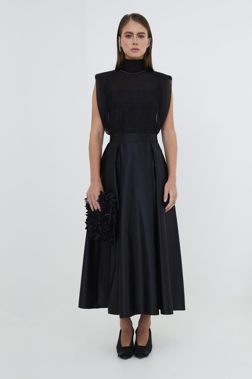 Glória Coelho - Saia Longa Anos 50 Cetim Preto