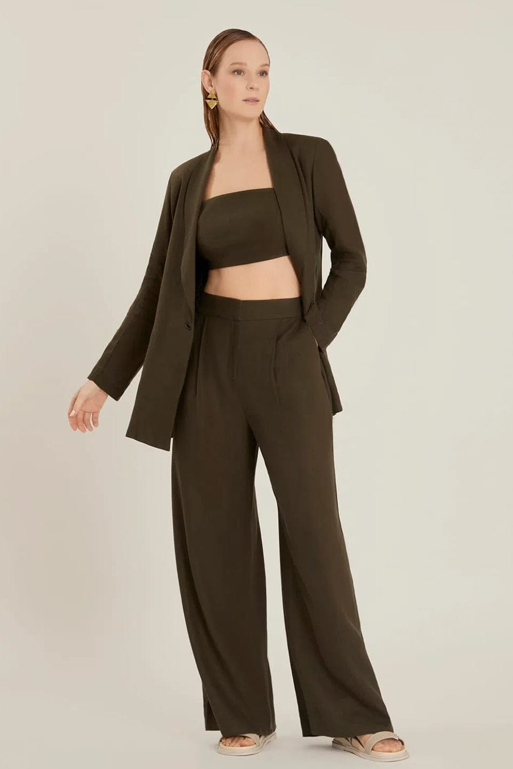 Lenny Niemeyer - Calça Pantalona Cintura Alta Granito