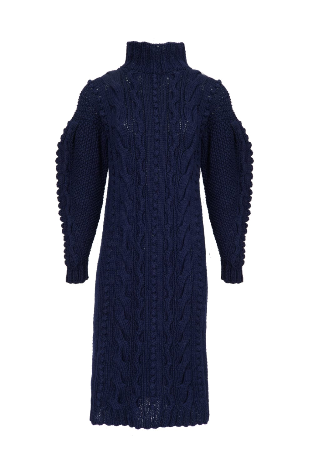 Vestido Midi Manga Longa Tricot Azul Marinho