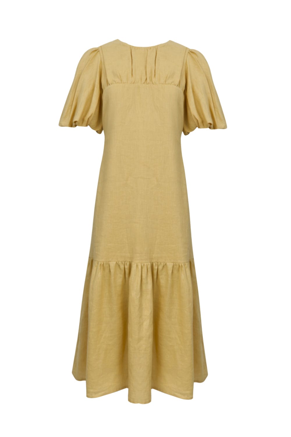 MIB - Vestido Midi Manga Curta Linho Amarelo