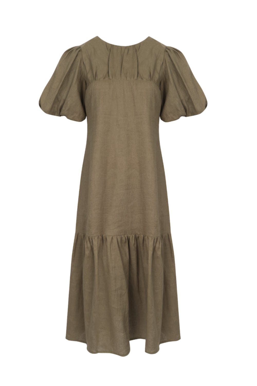 MIB - Vestido Midi Manga Curta Linho Verde