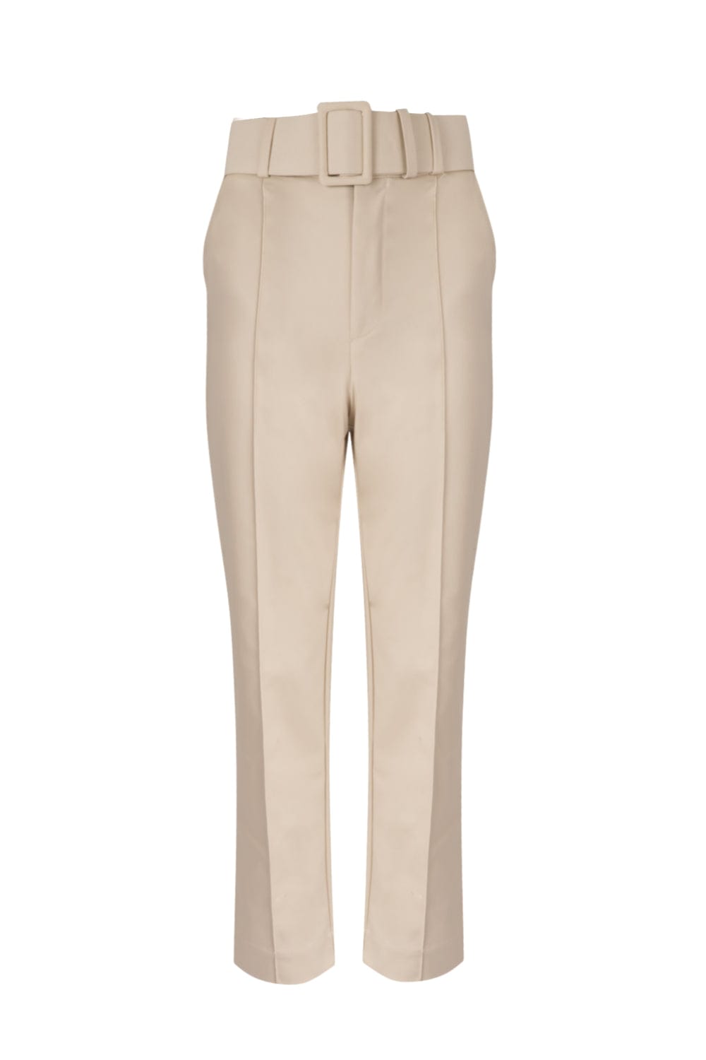 Mib - Calça Reta Cintura Alça com Cinto Bege