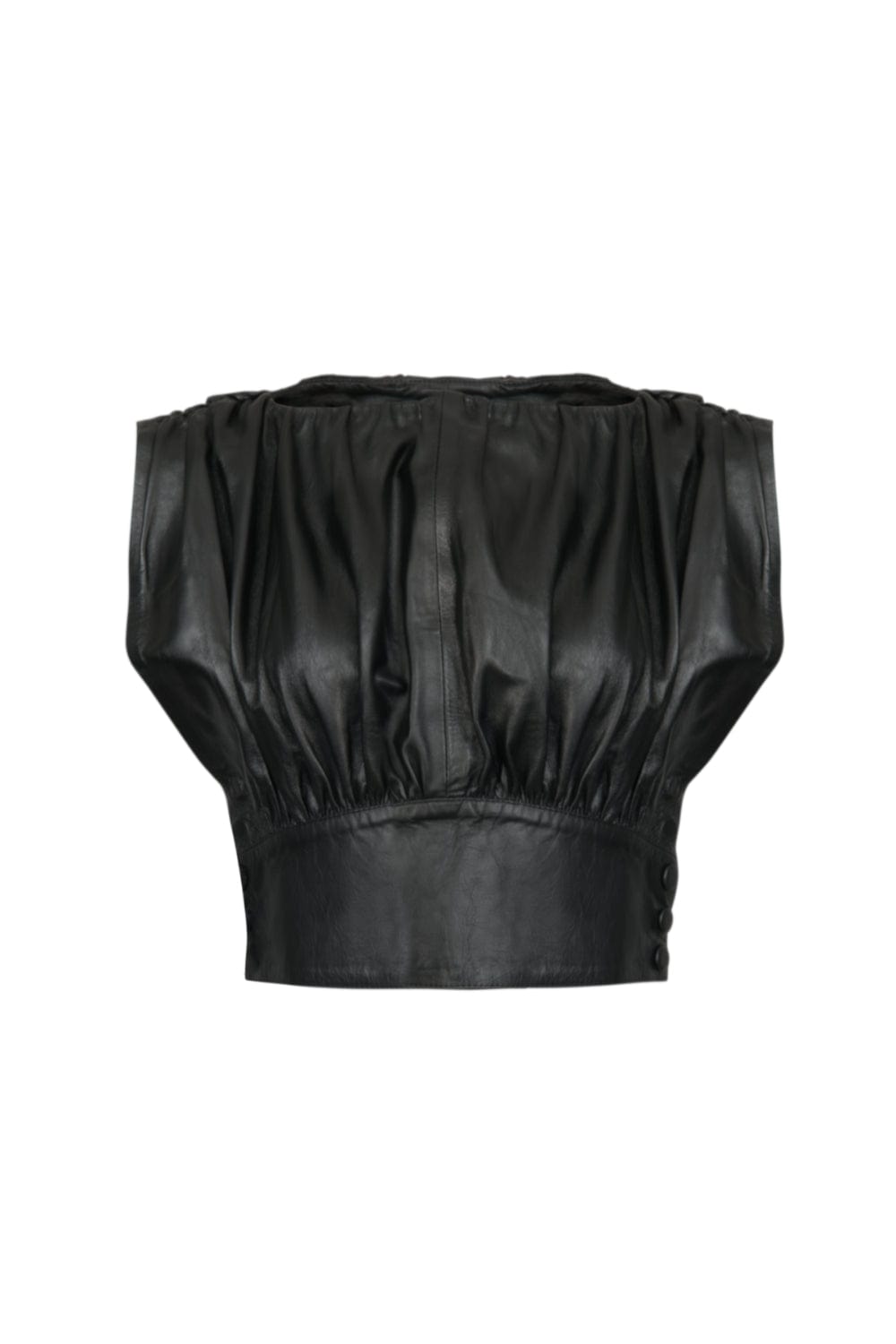 M Leal - Blusa Cropped Blusê Couro Preto