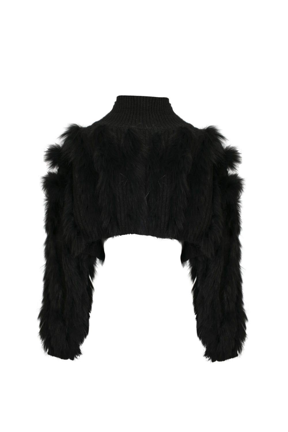 Madre Reina - Blusa Cropped Manga Longa Tricot Pele Coelho Preto