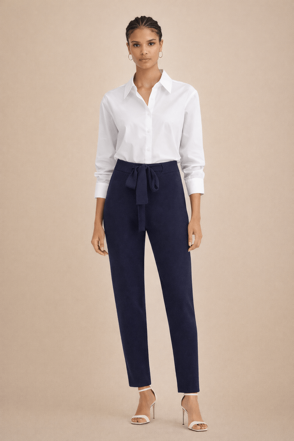 Viviane Furrier - Calça Clochard Tricot com Cinto Azul Marinho