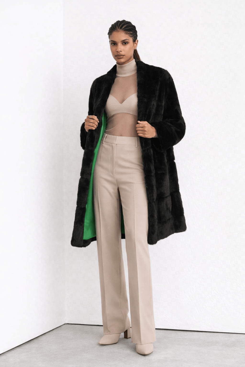 L'Cecci - Sobretudo 7/8 Pêlo Sintético Preto