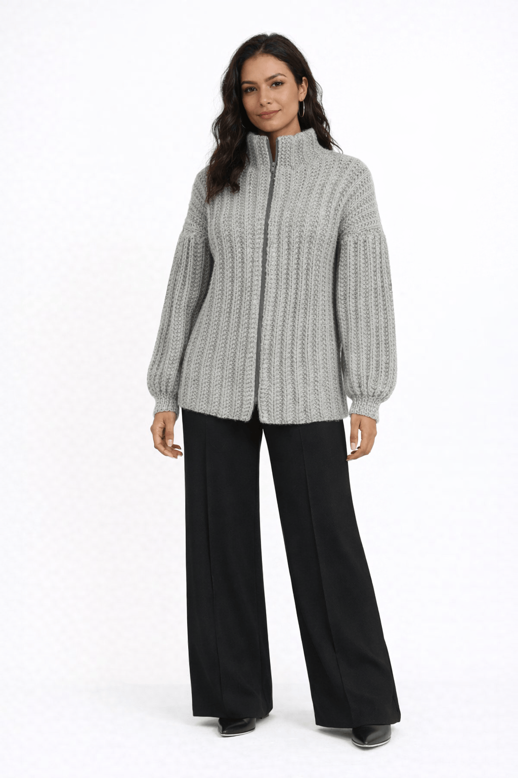 Cardigan Tricot Paetês Aberto Cinza