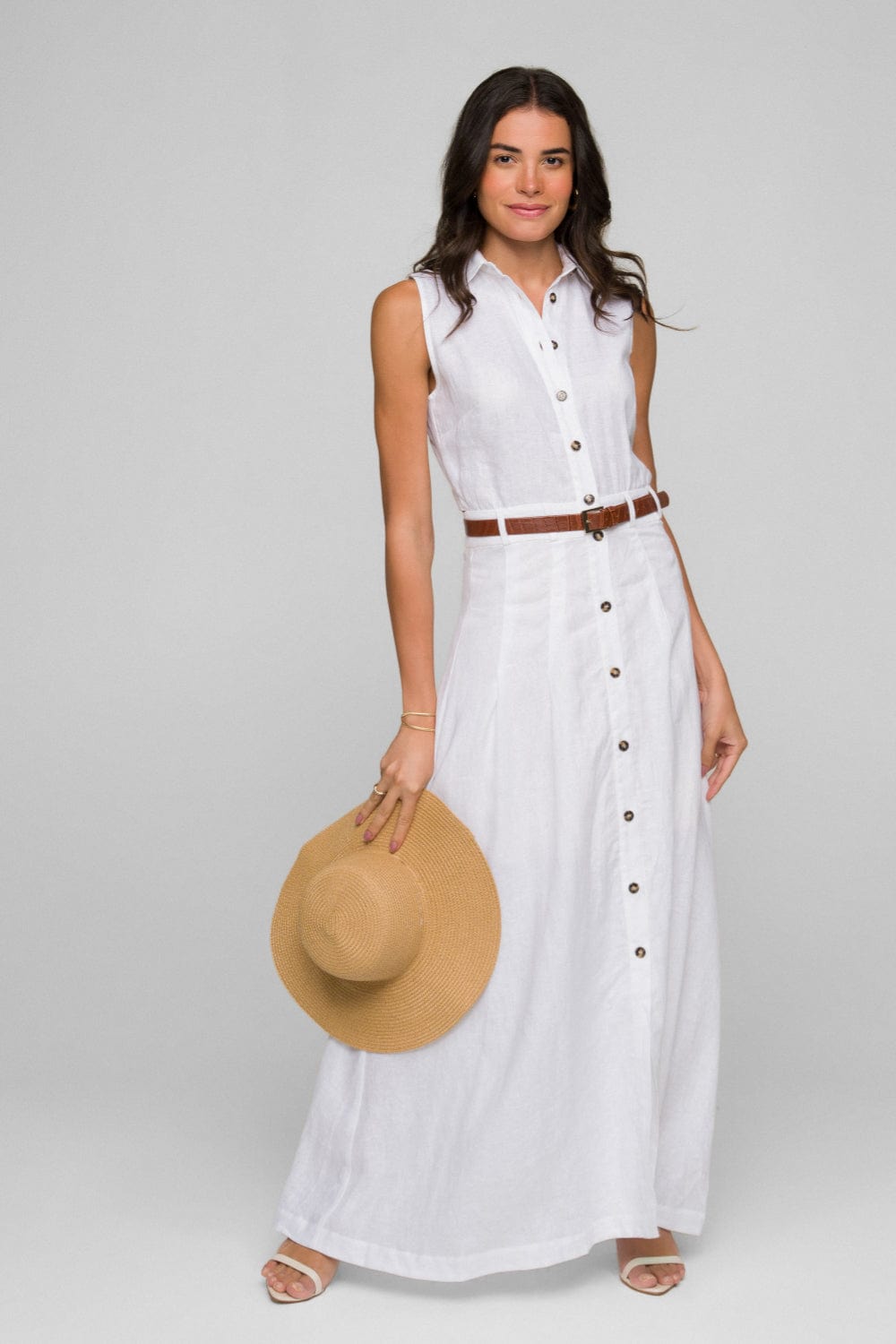 Madre Reina - Vestido Longo em Linho Romana Branco