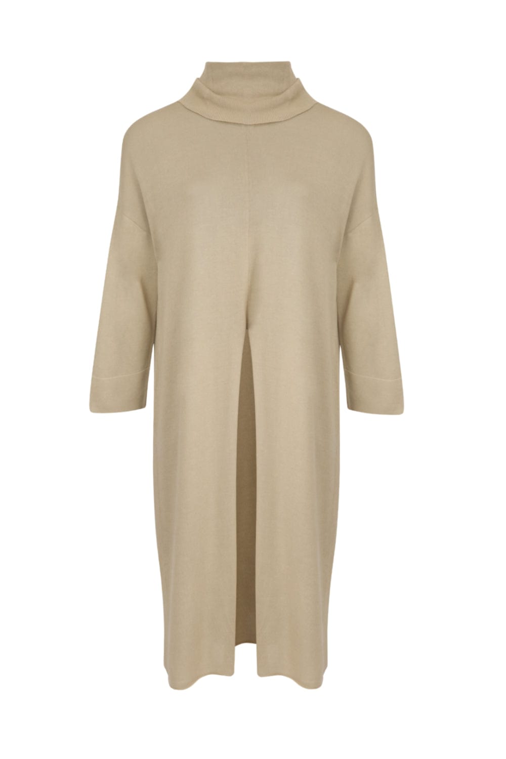 Viviane Furrier - Blusa Manga Longa Gola Alta Fenda Frontal em Tricot Fendi Concreto