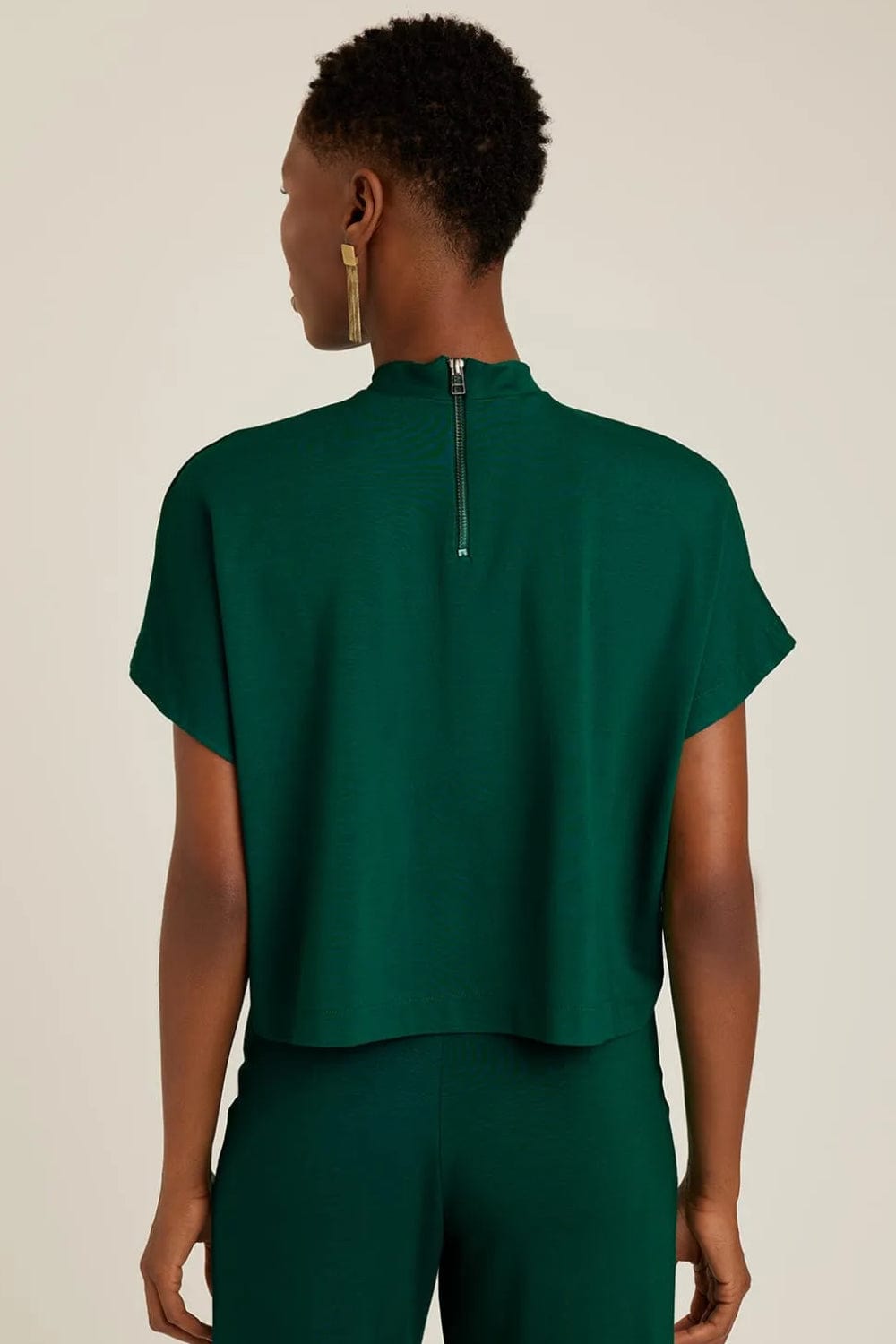 Lenny Niemeyer - Blusa Manga Curta Gola Alta Moletinho Floresta Verde