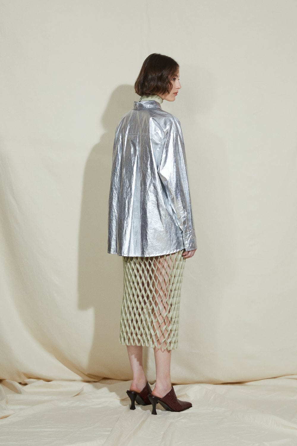 Coven - Camisa Manga Longa de Algodão Metalizado com Gola de Tricot