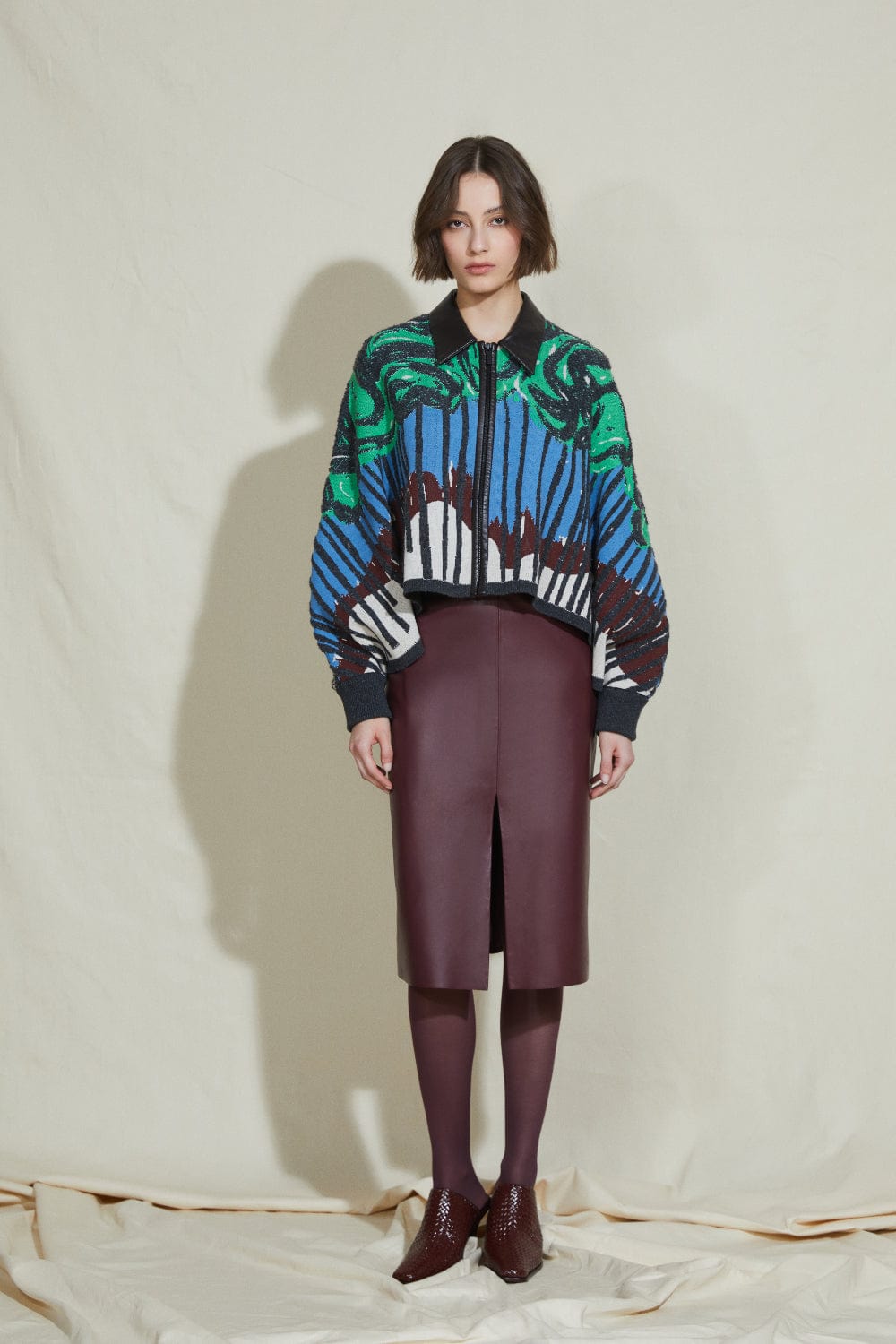 Coven - Saia Midi em Couro Vinho